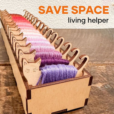 Holz Garnspulen Set | 15 Hasen Spulen + Organizer-Box | Stickgarn Aufbewahrung