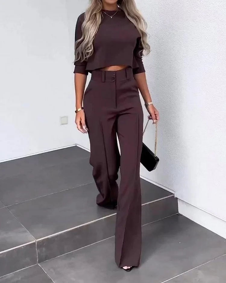 Damen Anzug Set | Blazer Jacke & Hohe Taille Hose | Elegantes Zweiteiler Outfit