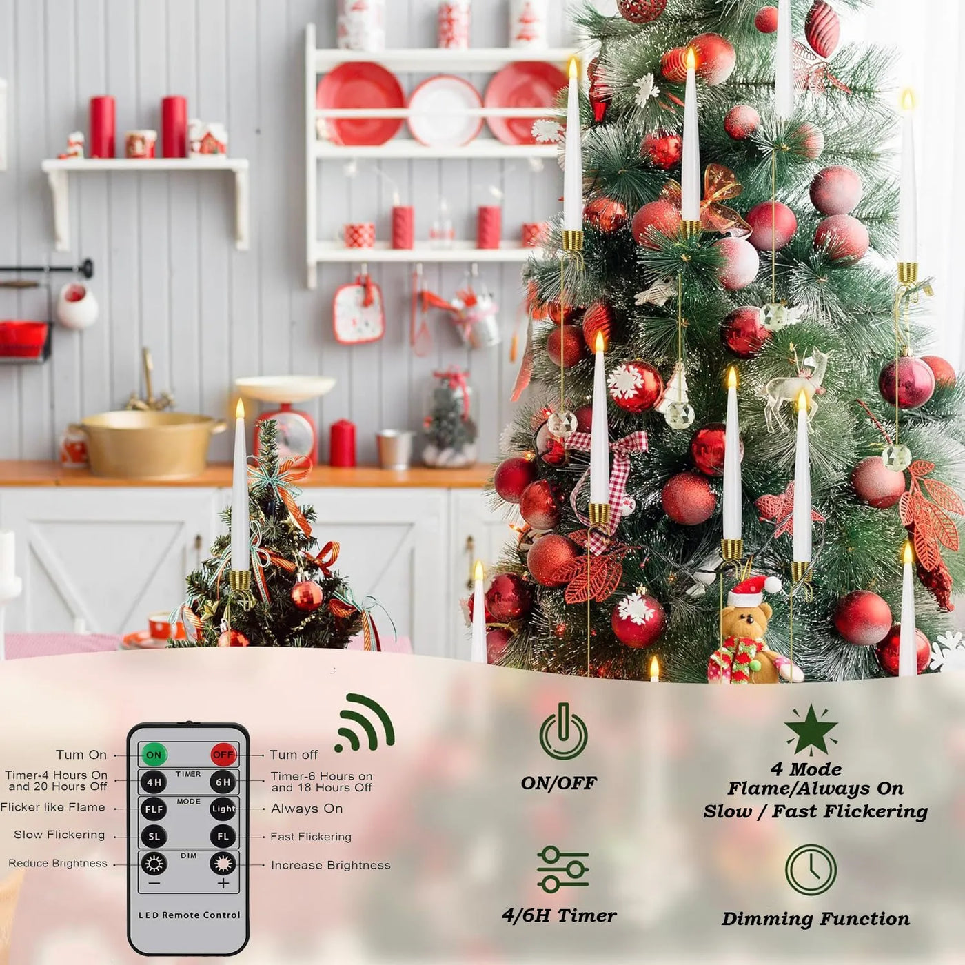 Weihnachtsbaum LED-Kerzen Set | 12 Stück mit Fernbedienung & Timer | Warmweißes Flackern | Flameless & sicher