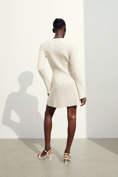 Damen Strickkleid | Rib-Knit mit Schlitzärmeln | Rundhals & Figurbetonte Passform