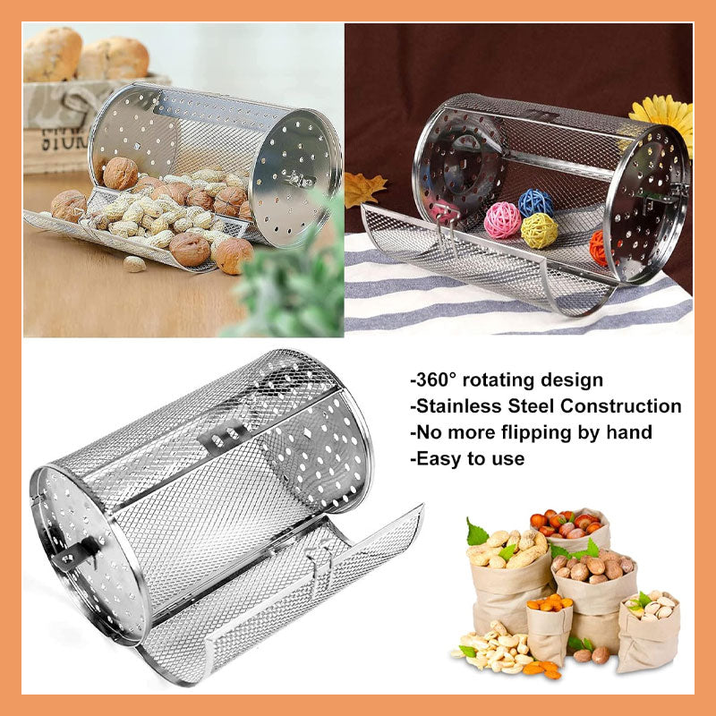 Rotierender Edelstahl-Backkäfig | 360° Heißluftfritteusen-Röstkorb | Gleichmäßiges Backen ohne Umdrehen