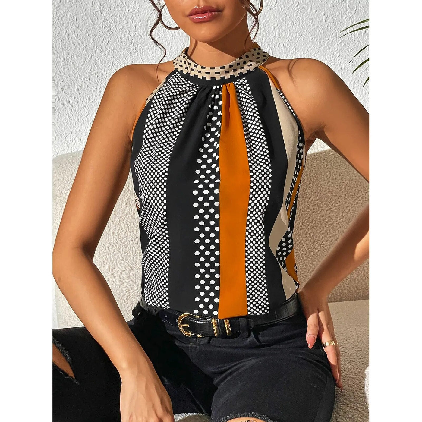 DotChic™ – Lässiges Neckholder Top mit Punkten für Damen
