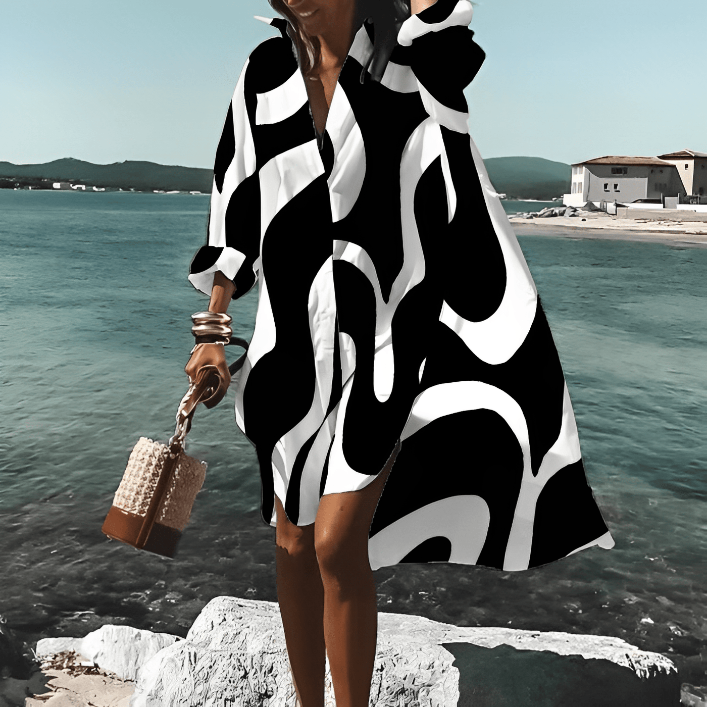 Elle&Vire - Einzigartiges Print Knielanges Kleid