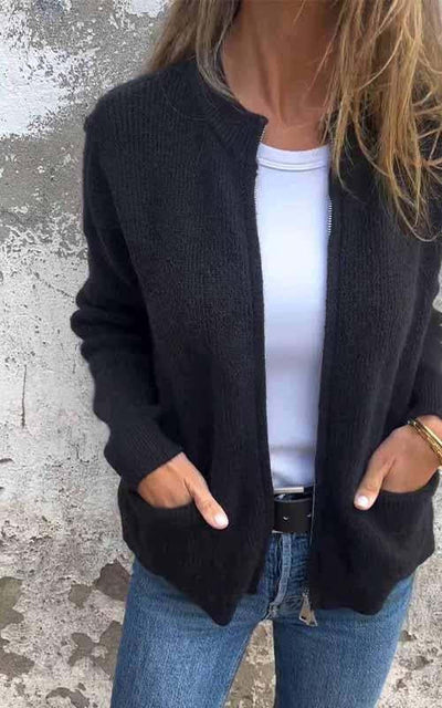 Damen Strickjacke mit Reißverschluss | Rundhals | Baumwolle | Größen S–5XL