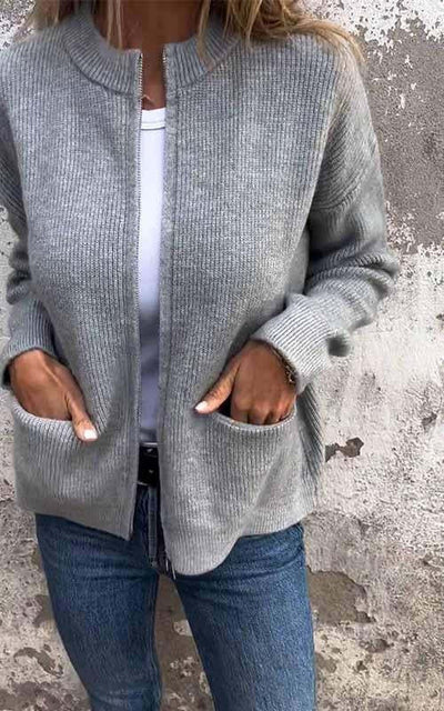 Damen Strickjacke mit Reißverschluss | Rundhals | Baumwolle | Größen S–5XL