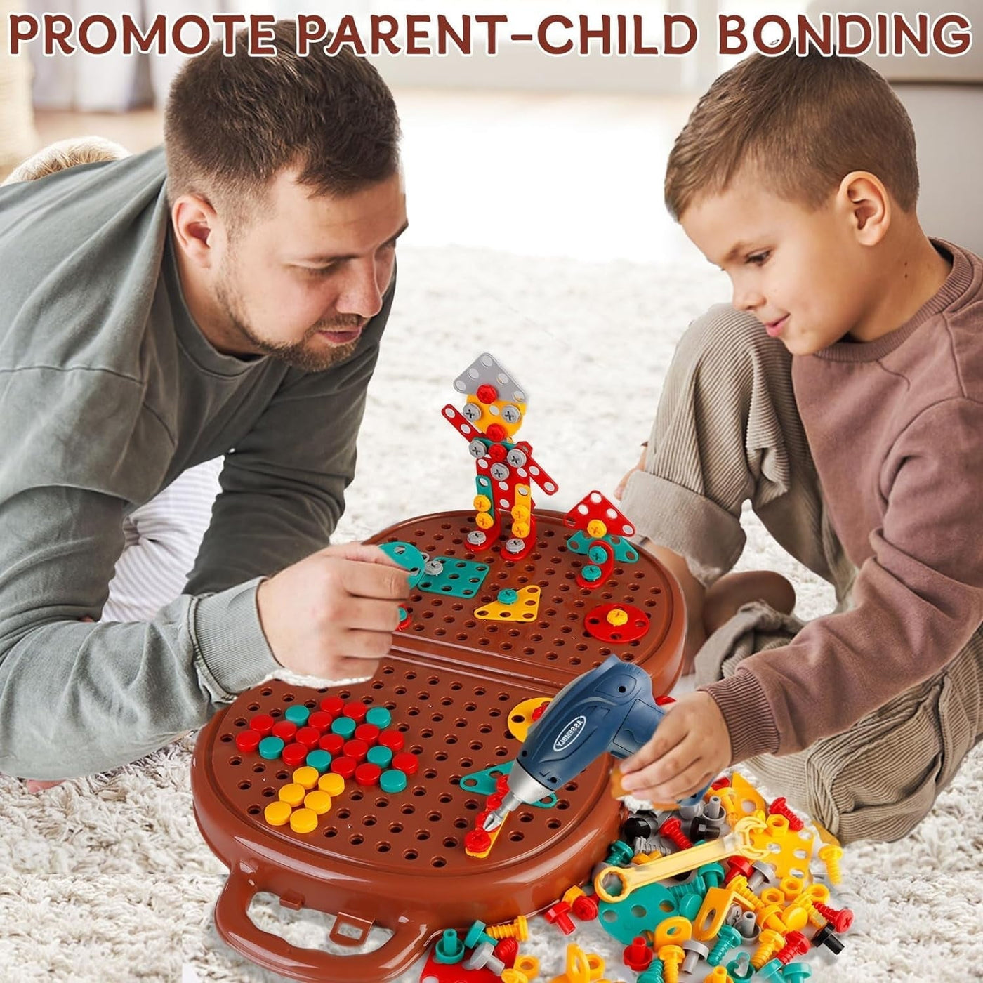 Montessori Bau-Bohr-Set für Kinder | 2D & 3D Kreativspiel | Lernspielzeug zur Förderung von STEM-Fähigkeiten