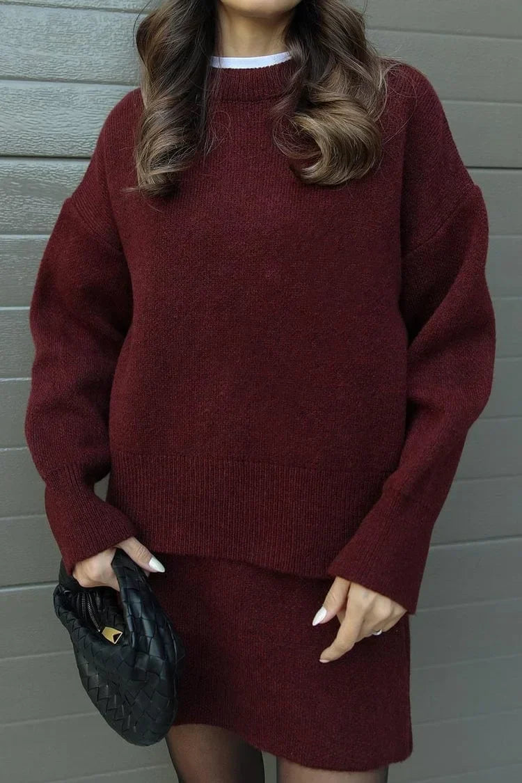 Damen Strick Zweiteiler | Überdimensional Pullover & Minirock | Herbst Outfit
