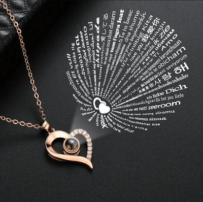 Halskette, "Ich liebe dich" in 100 Sprachen - Einzigartiges Geschenkset