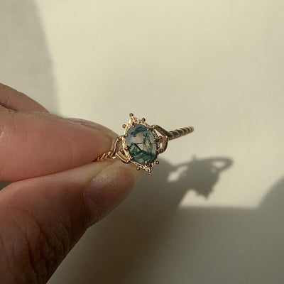 Ring | 925 Sterling Silber vergoldet | Natürlicher Moosachat | Handgefertigter Verlobungsring