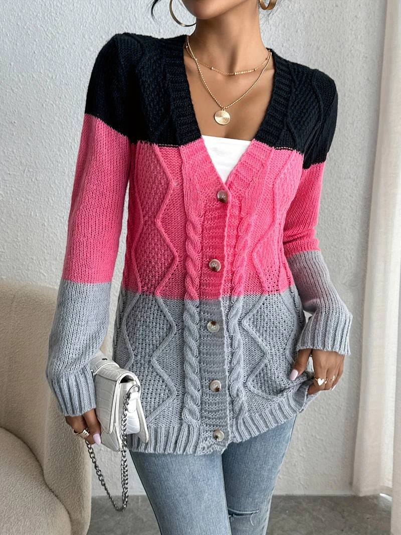 Johanna | Farbblock Strickjacke mit Knopfverschluss