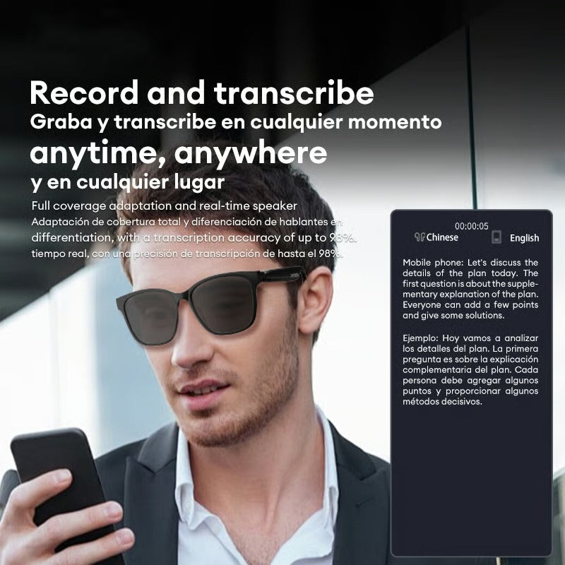 Übersetzungsbrille | Echtzeit KI-Übersetzung | Bluetooth 5.4 | 110h Akkulaufzeit