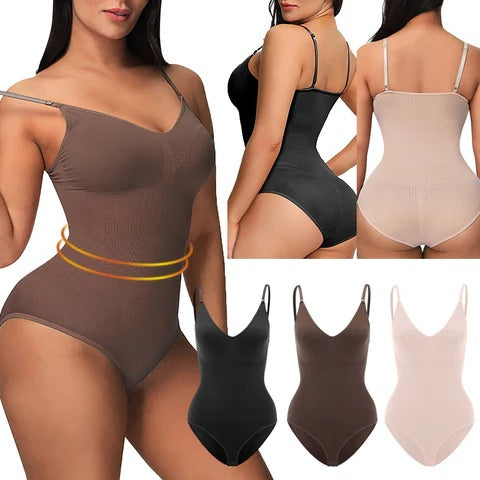 Damen Shapewear Body | Figurformender Bodysuit | Tiefer Ausschnitt | Atmungsaktive, elastische Passform