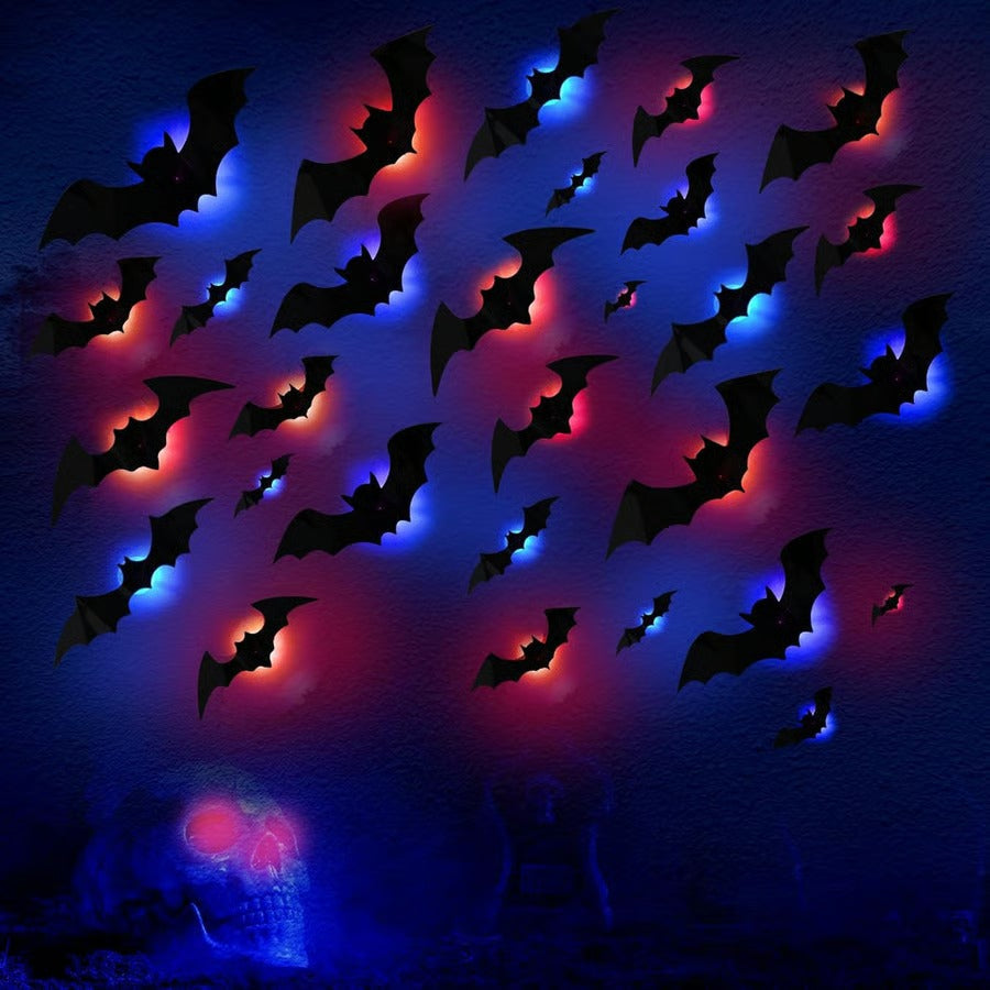 Leuchtende 3D Fledermaus Wanddeko | LED Halloween Dekoration | Innen & Außen Wetterfest | Gruselige Licht-Effekte