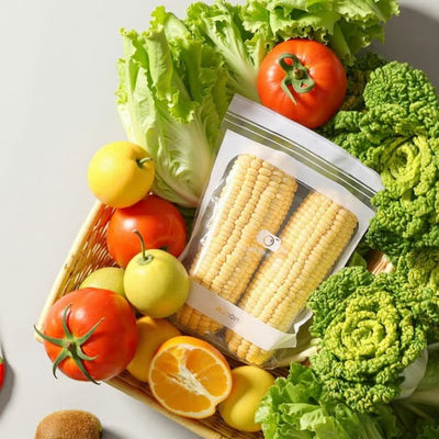 Wiederverwendbare Lebensmittel-Aufbewahrungsbeutel | Doppelte Verschlüsse | PE-Material | Beschriftungsfeld