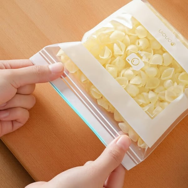 Wiederverwendbare Lebensmittel-Aufbewahrungsbeutel | Doppelte Verschlüsse | PE-Material | Beschriftungsfeld