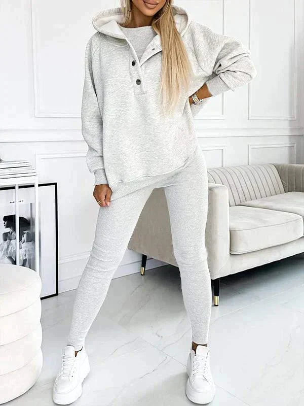Damen Freizeitanzug Drei-teilig | Kapuzenjacke, Sweatshirt-Hose & Top | Weiches Material