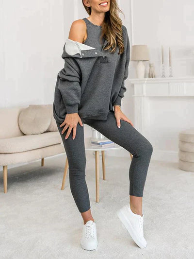 Damen Freizeitanzug Drei-teilig | Kapuzenjacke, Sweatshirt-Hose & Top | Weiches Material
