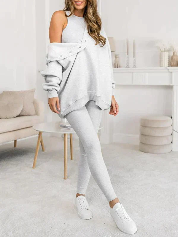 Damen Freizeitanzug Drei-teilig | Kapuzenjacke, Sweatshirt-Hose & Top | Weiches Material