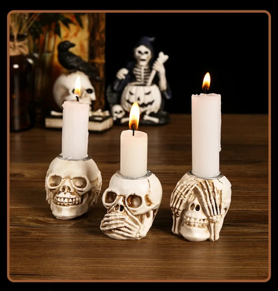TotenkopfGlühen™ Skullight 3pc Halloween Schädel Kerzenständer Set