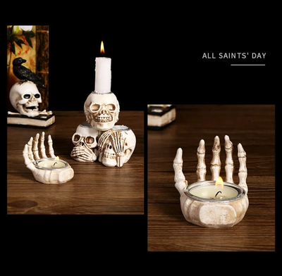 TotenkopfGlühen™ Skullight 3pc Halloween Schädel Kerzenständer Set