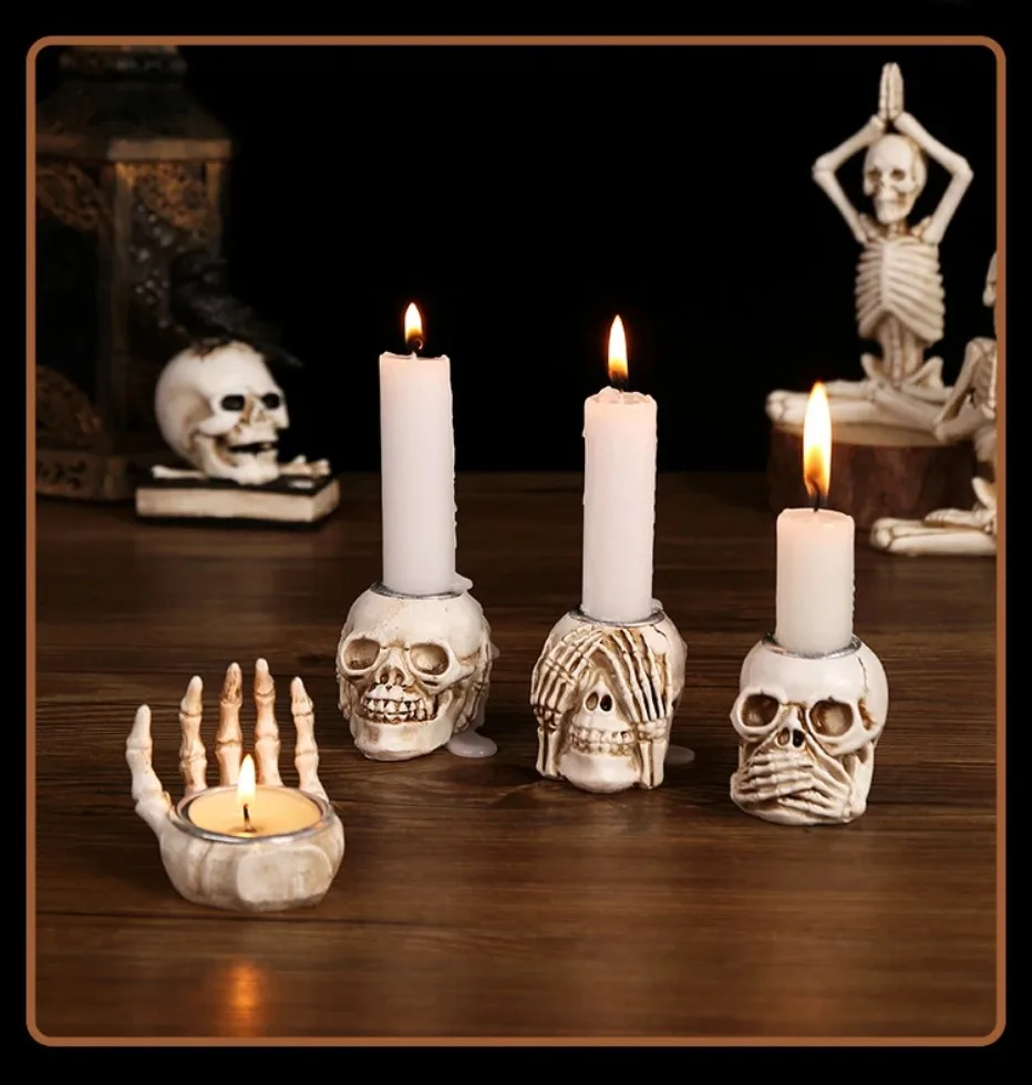 TotenkopfGlühen™ Skullight 3pc Halloween Schädel Kerzenständer Set