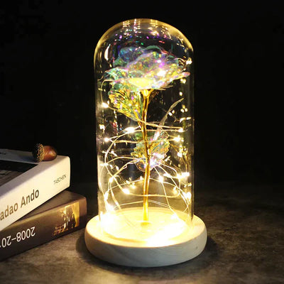 Galaxie für immer Rose Lampe | Ewige Rose im Glasdom | LED Deko Lampe | Symbol für Liebe & Zeitlose Schönheit