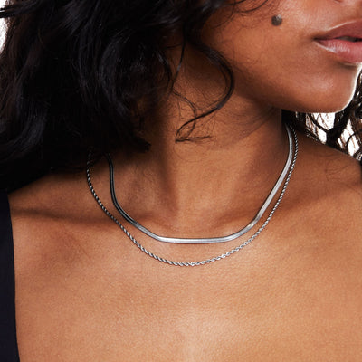 Damen Layer Halskette | 2-in-1 Herringbone Choker & Kordelkette | Edelstahl mit 18k Gold PVD