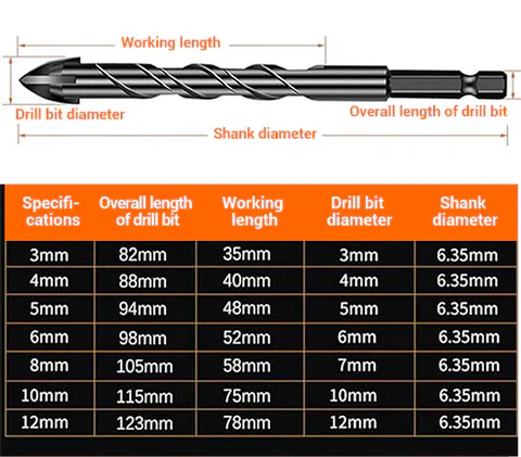 Bohrer Set | 7-teilig | Hartmetall | 4-Schneiden Kreuzdesign | Universell kompatibel