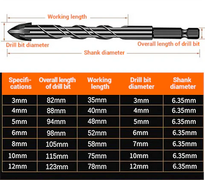 Bohrer Set | 7-teilig | Hartmetall | 4-Schneiden Kreuzdesign | Universell kompatibel