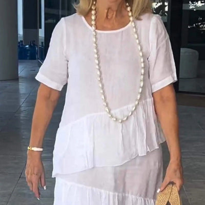 ⏳Begrenzte Zeit 50% Rabatt💥Damen gestuftes, einfarbiges Rundhalskleid