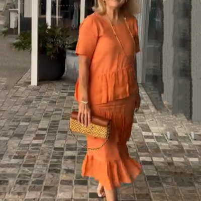 ⏳Begrenzte Zeit 50% Rabatt💥Damen gestuftes, einfarbiges Rundhalskleid