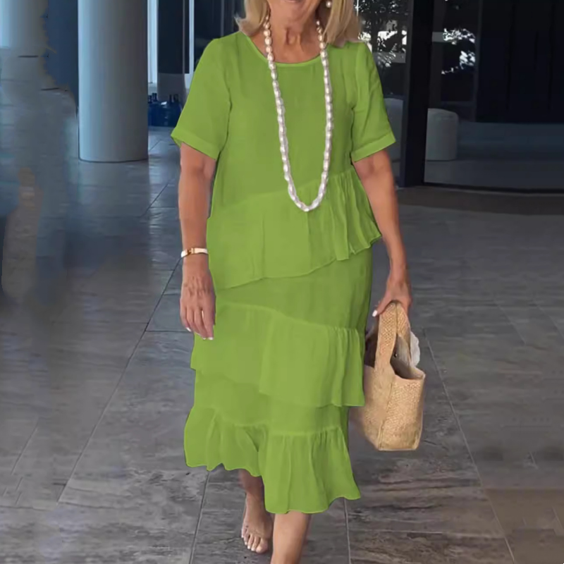 ⏳Begrenzte Zeit 50% Rabatt💥Damen gestuftes, einfarbiges Rundhalskleid