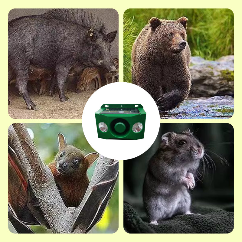 Solar Abwehrgerät mit Licht & Ton | Tiervertreiber | Wetterfest | Solar LED Blitzlicht & Alarm für Außenbereiche