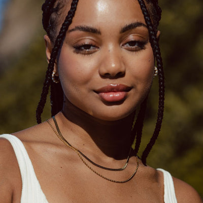 Damen Layer Halskette | 2-in-1 Herringbone Choker & Kordelkette | Edelstahl mit 18k Gold PVD