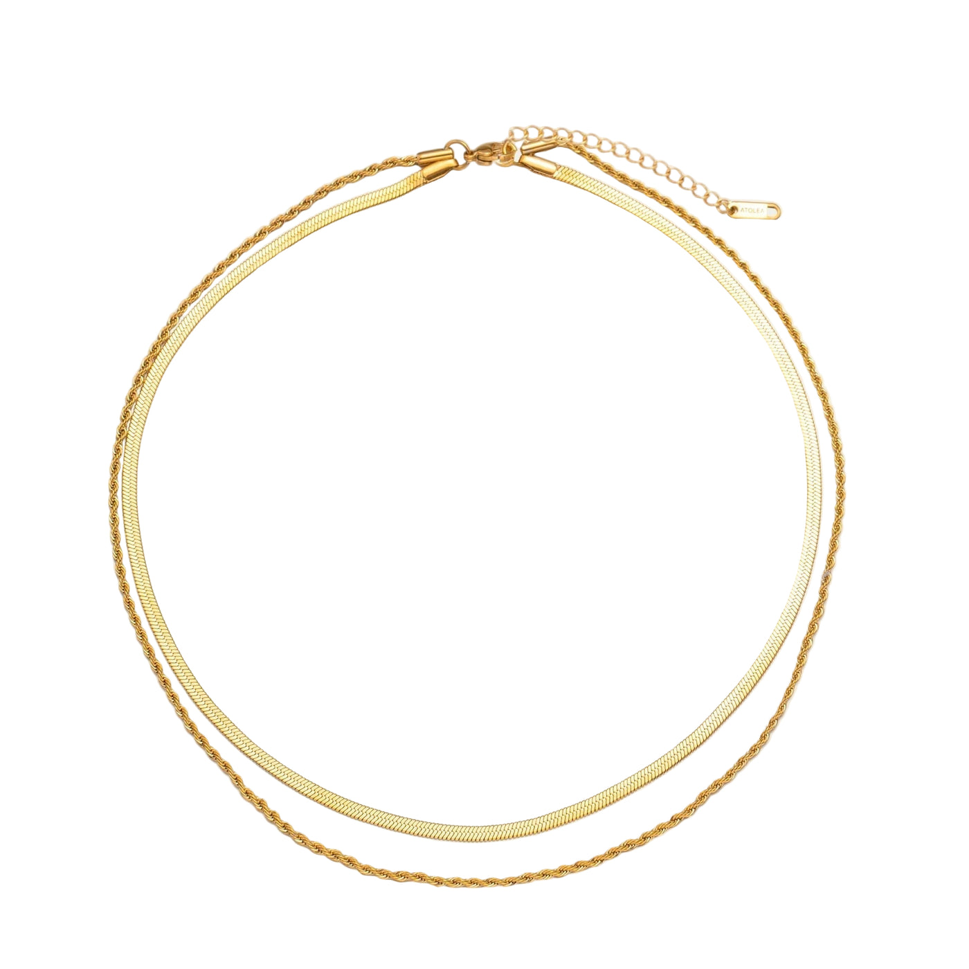 Damen Layer Halskette | 2-in-1 Herringbone Choker & Kordelkette | Edelstahl mit 18k Gold PVD
